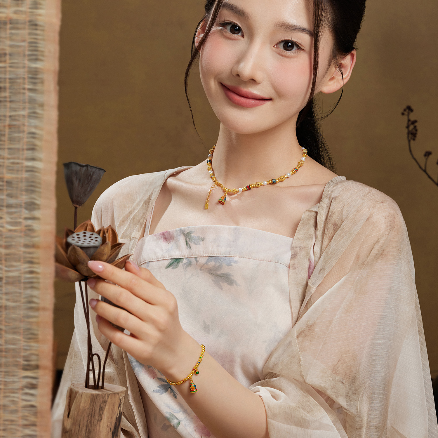 六福珠宝福满传家无相佛黄金手链女款足金珠手串计价F63TBGB0138【视频看货】