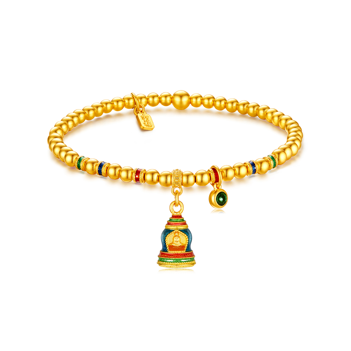 六福珠宝福满传家无相佛黄金手链女款足金珠手串计价F63TBGB0138【视频看货】