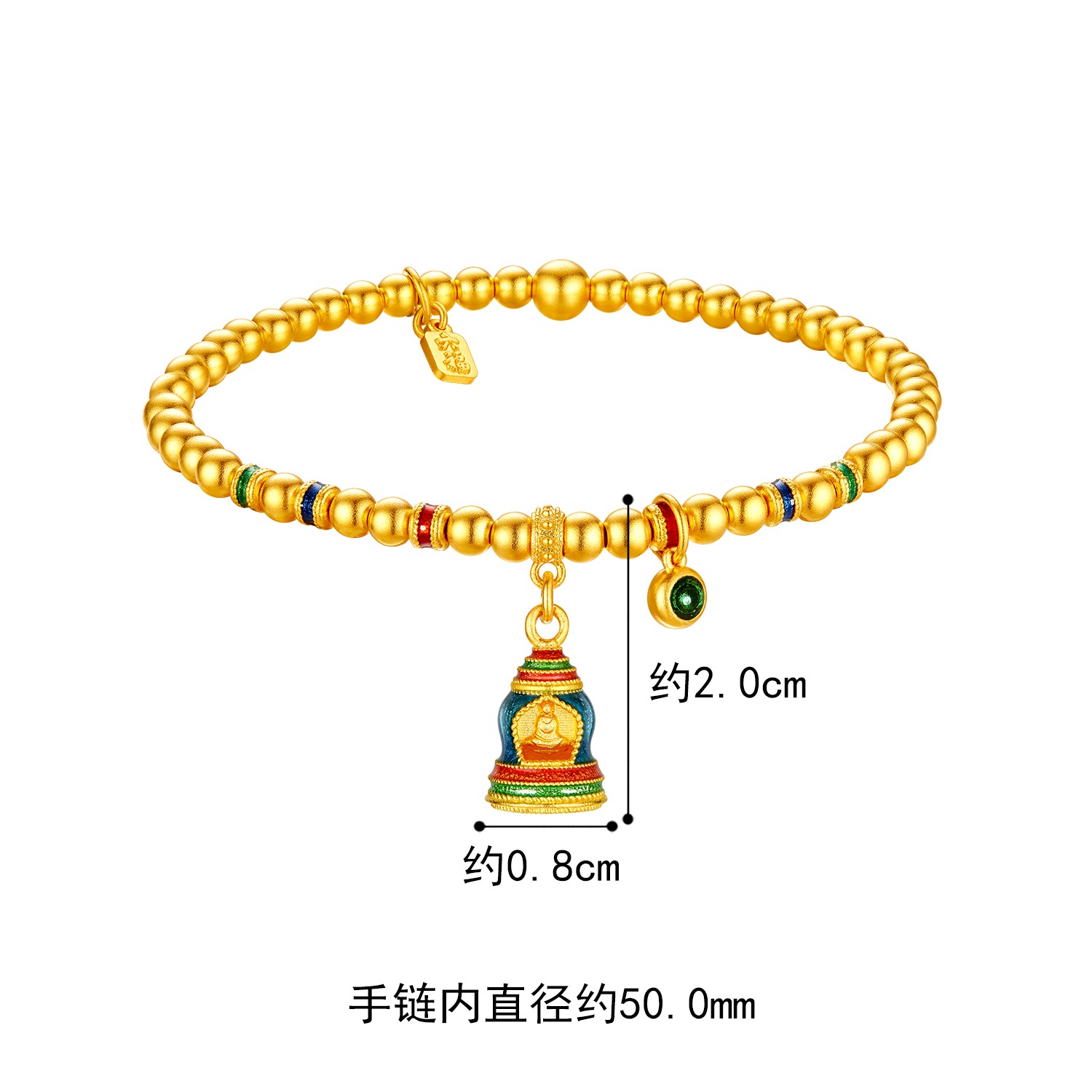 六福珠宝福满传家无相佛黄金手链女款足金珠手串计价F63TBGB0138【视频看货】