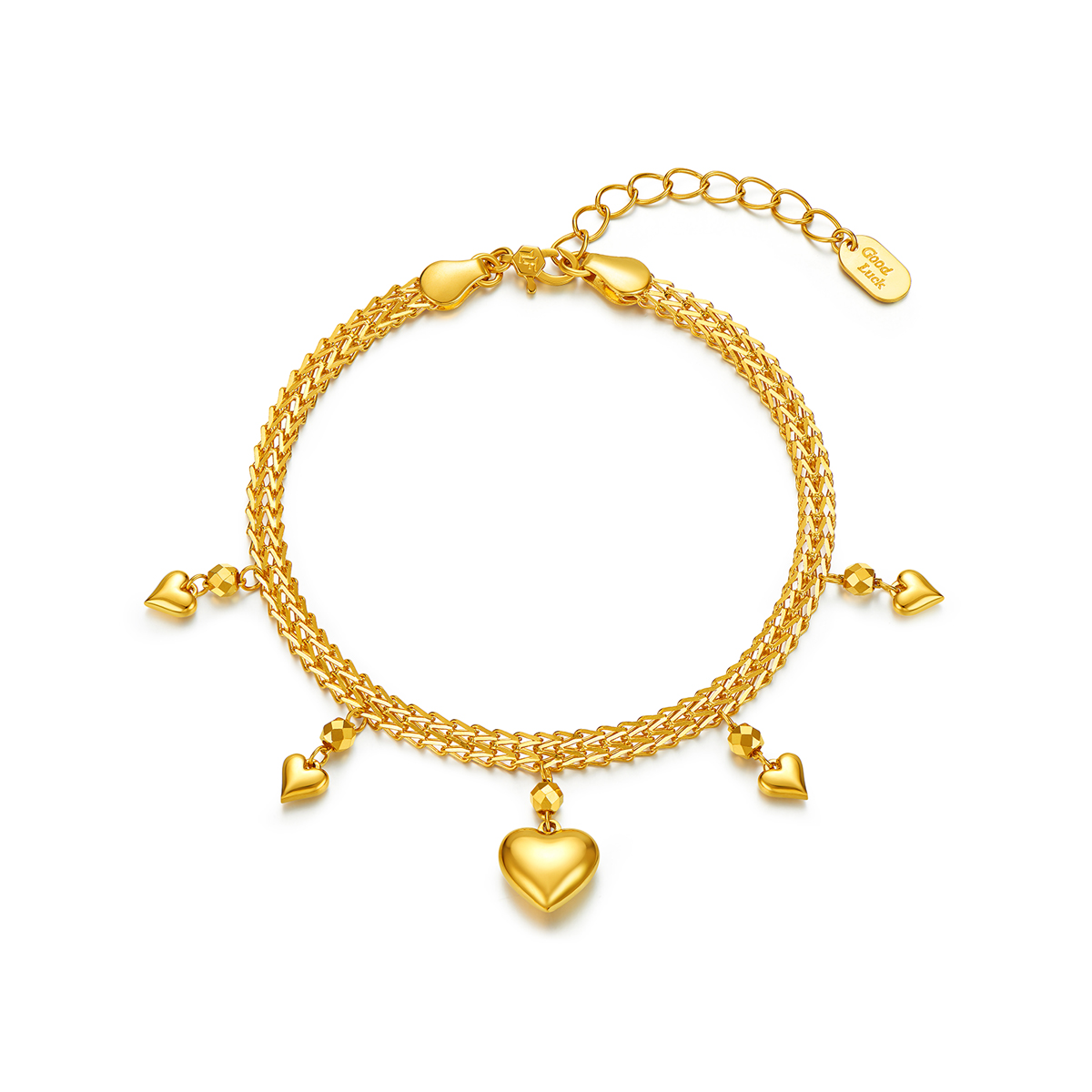 六福珠宝光影金爱心闪闪黄金手链5G足金双层龙骨链七夕计价020954BA【联系客服补货】投票