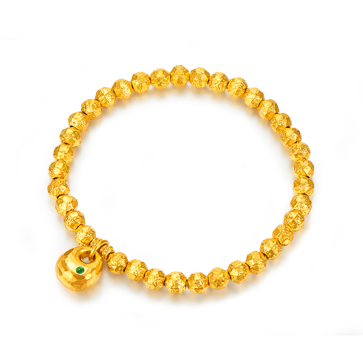 六福珠宝福满传家小胖福黄金手链鎏彩工艺锤纹珠计价F65TBGB0001【联系客服补货】【视频看货】