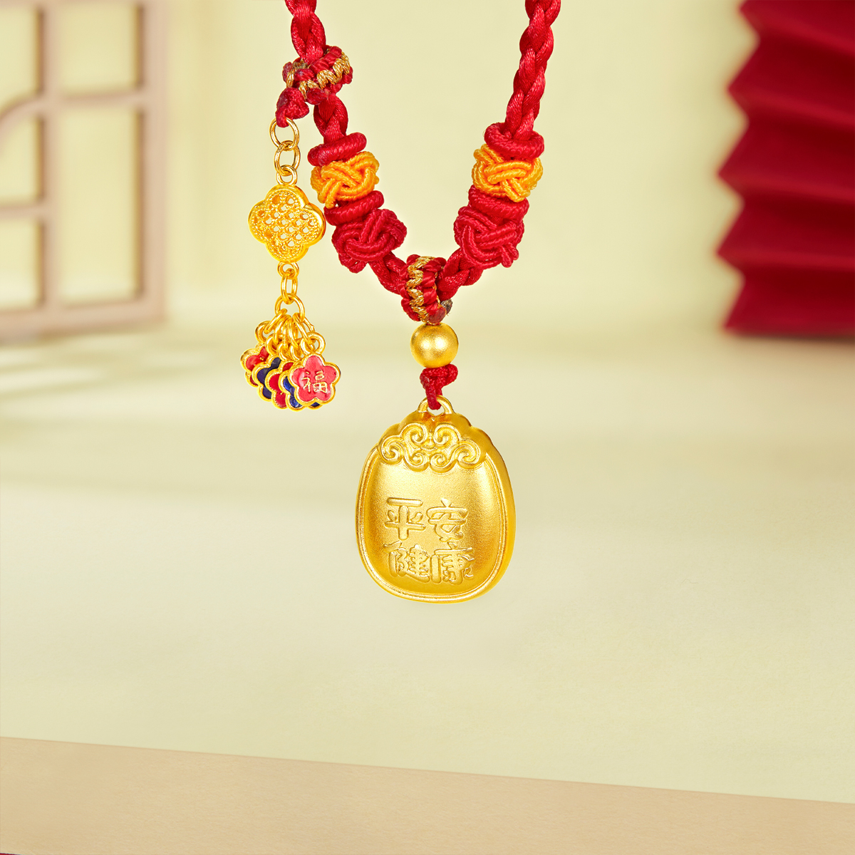 六福珠宝福满传家五福临门平安黄金项链吊坠宝宝计价L17TBGN0013【联系客服补货】【视频看货】
