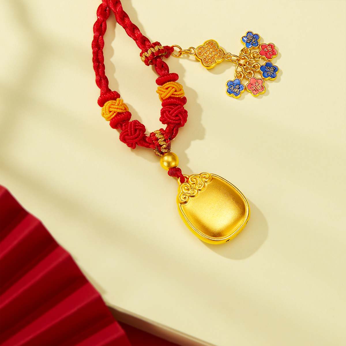 六福珠宝福满传家五福临门平安黄金项链吊坠宝宝计价L17TBGN0013【联系客服补货】【视频看货】