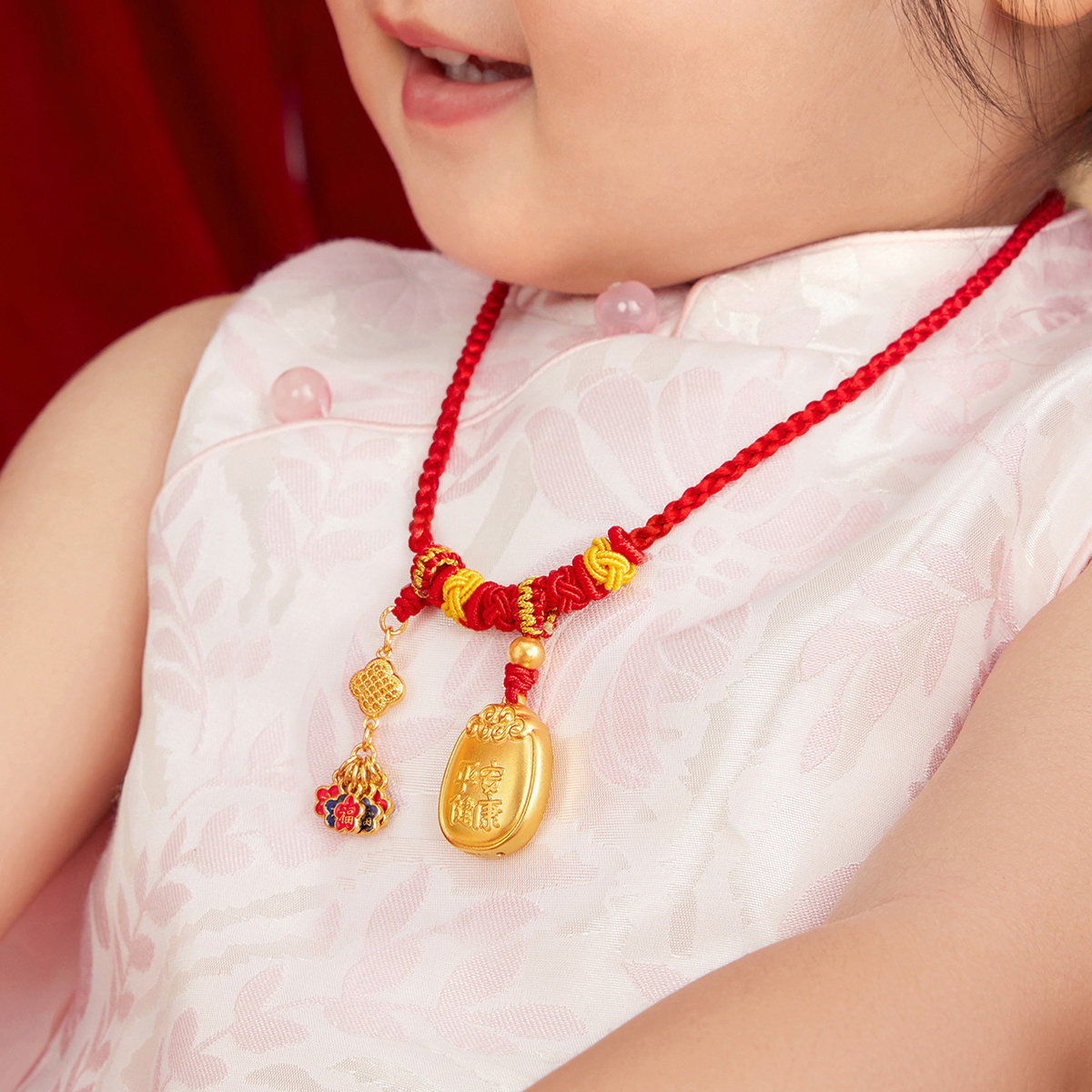 六福珠宝福满传家五福临门平安黄金项链吊坠宝宝计价L17TBGN0013【联系客服补货】【视频看货】