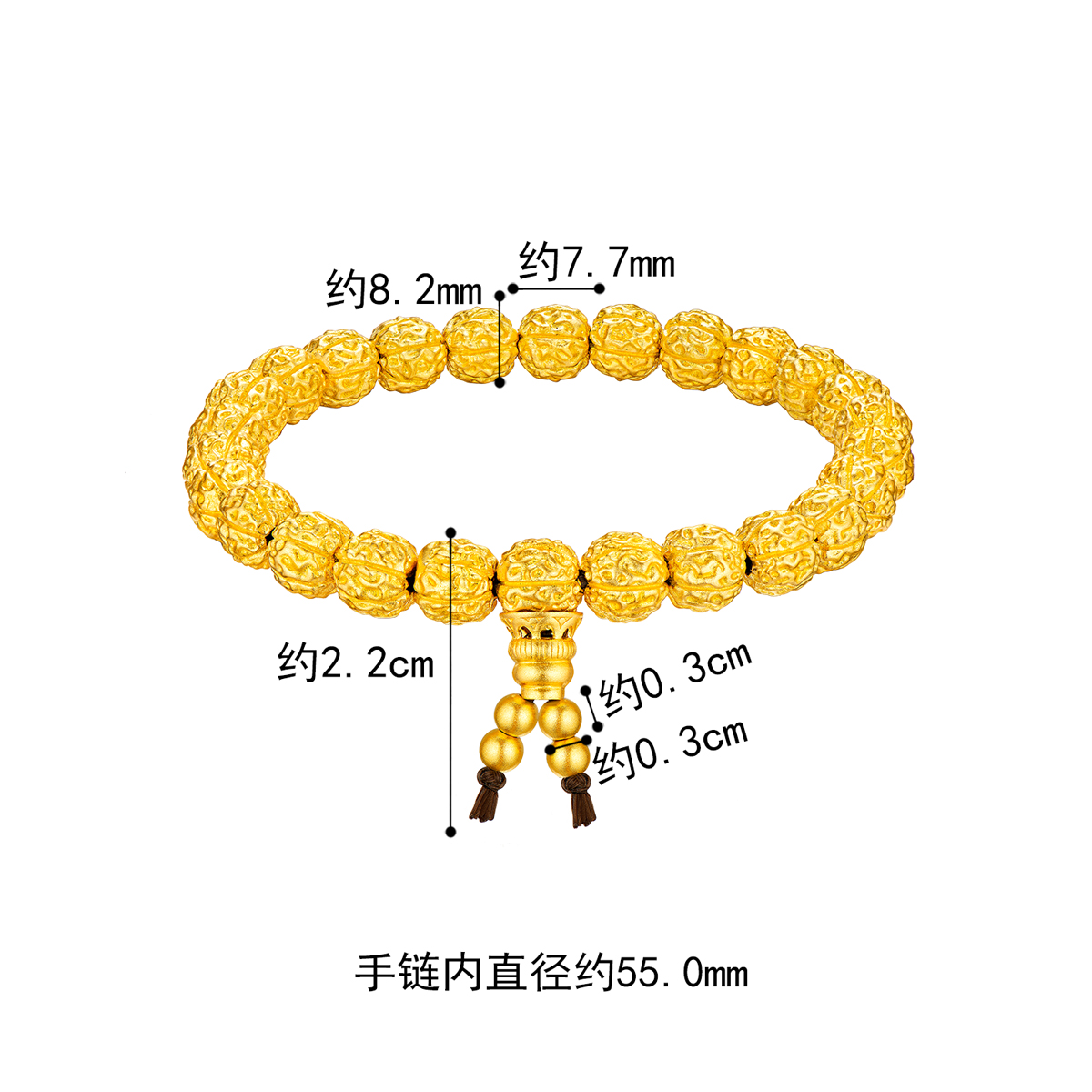 六福珠宝阖家安康黄金手链核桃足金手串珠男士计价F21TBGB0003【视频看货】