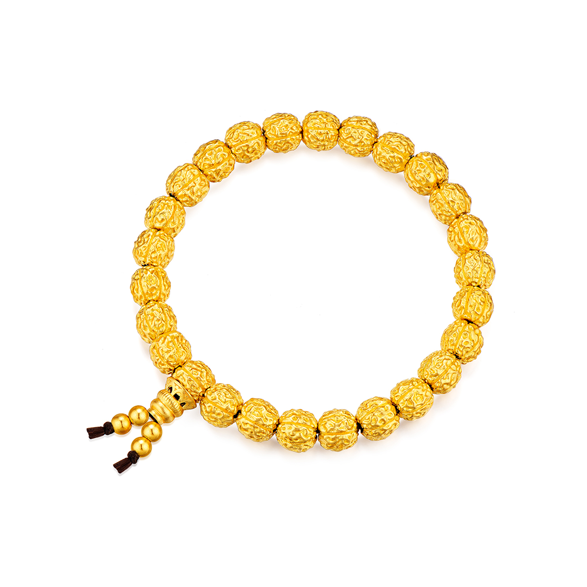 六福珠宝阖家安康黄金手链核桃足金手串珠男士计价F21TBGB0003【视频看货】