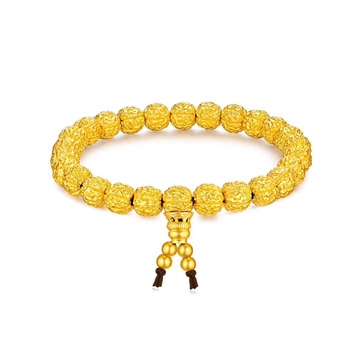 六福珠宝阖家安康黄金手链核桃足金手串珠男士计价F21TBGB0003【视频看货】