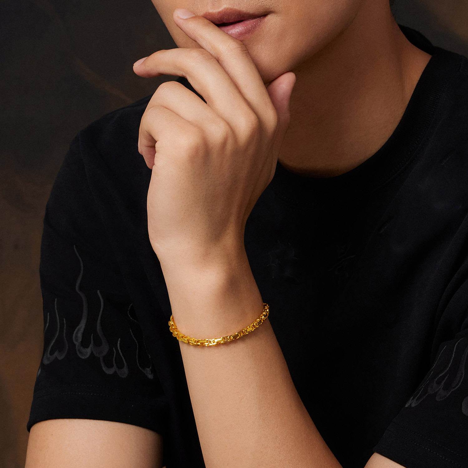 六福珠宝龙骨黄金手链环环相扣足金手链男女可戴计价L04TBGB0008【联系客服补货】【视频看货】