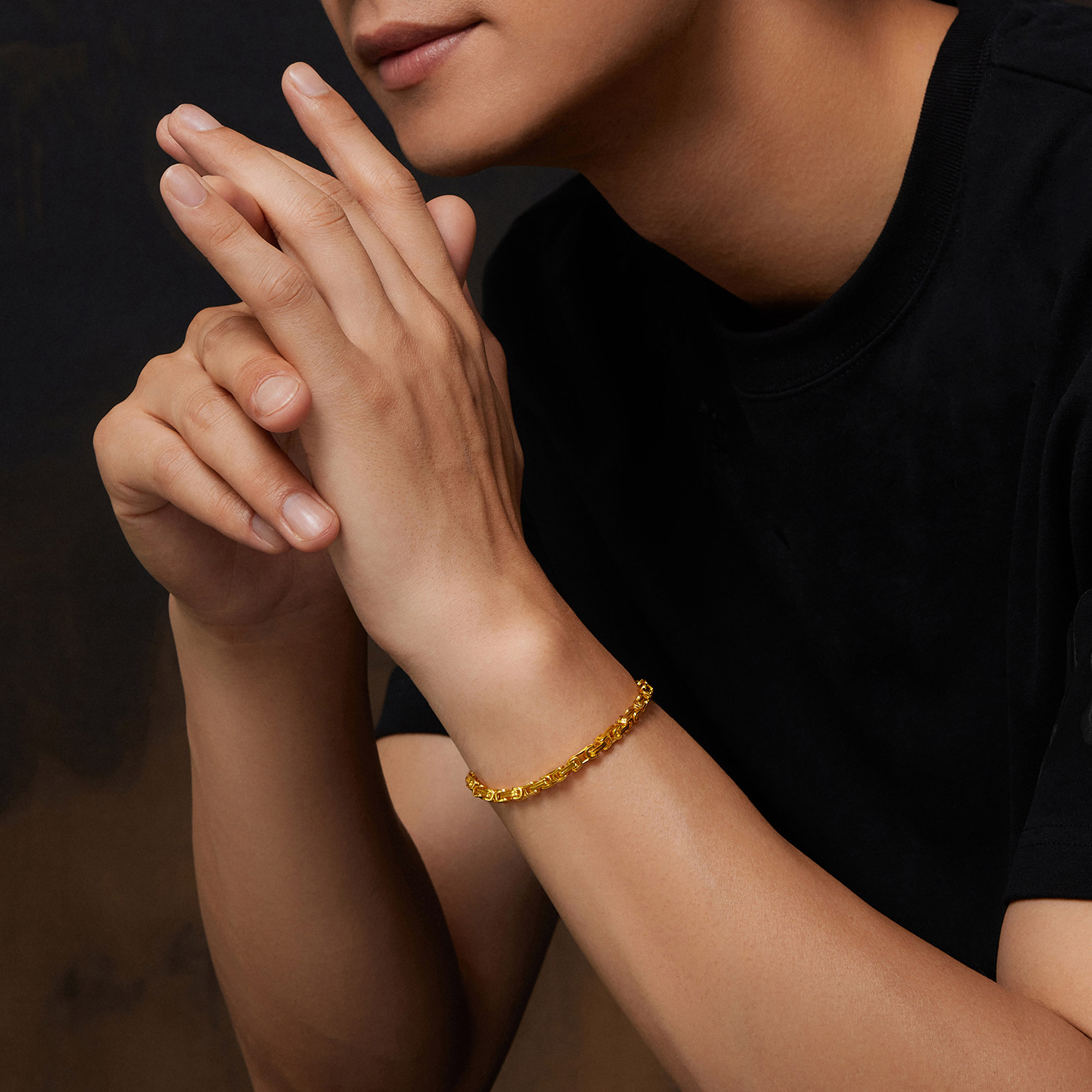 六福珠宝龙骨黄金手链环环相扣足金手链男女可戴计价L04TBGB0008【联系客服补货】【视频看货】