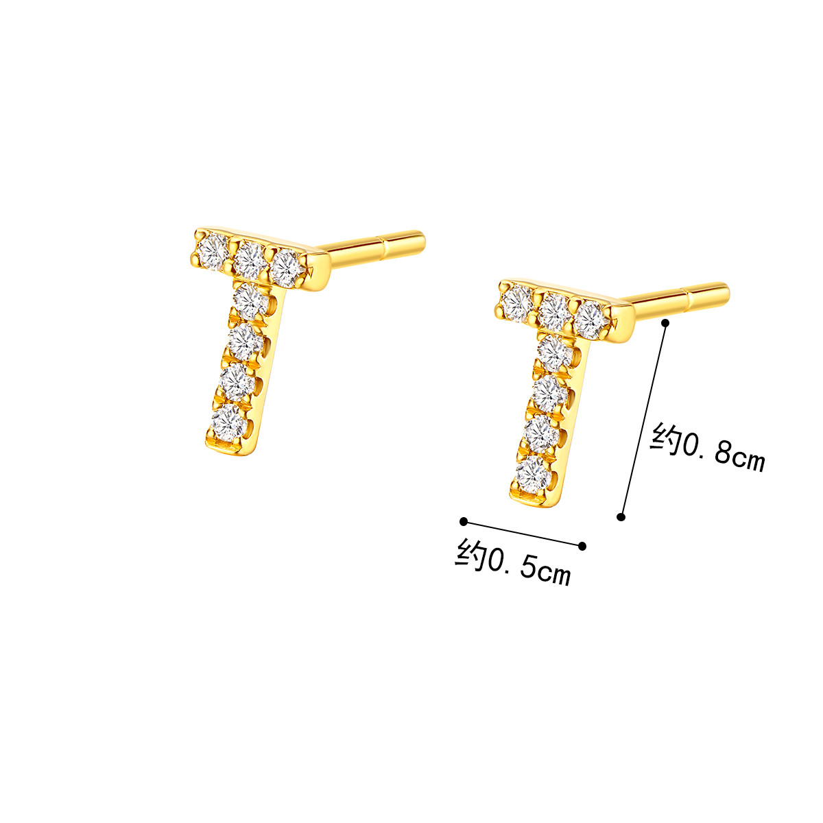 六福珠宝Goldstyle·X系列T字黄金耳钉耳环镶钻石女定价012158EA【联系客服补货】