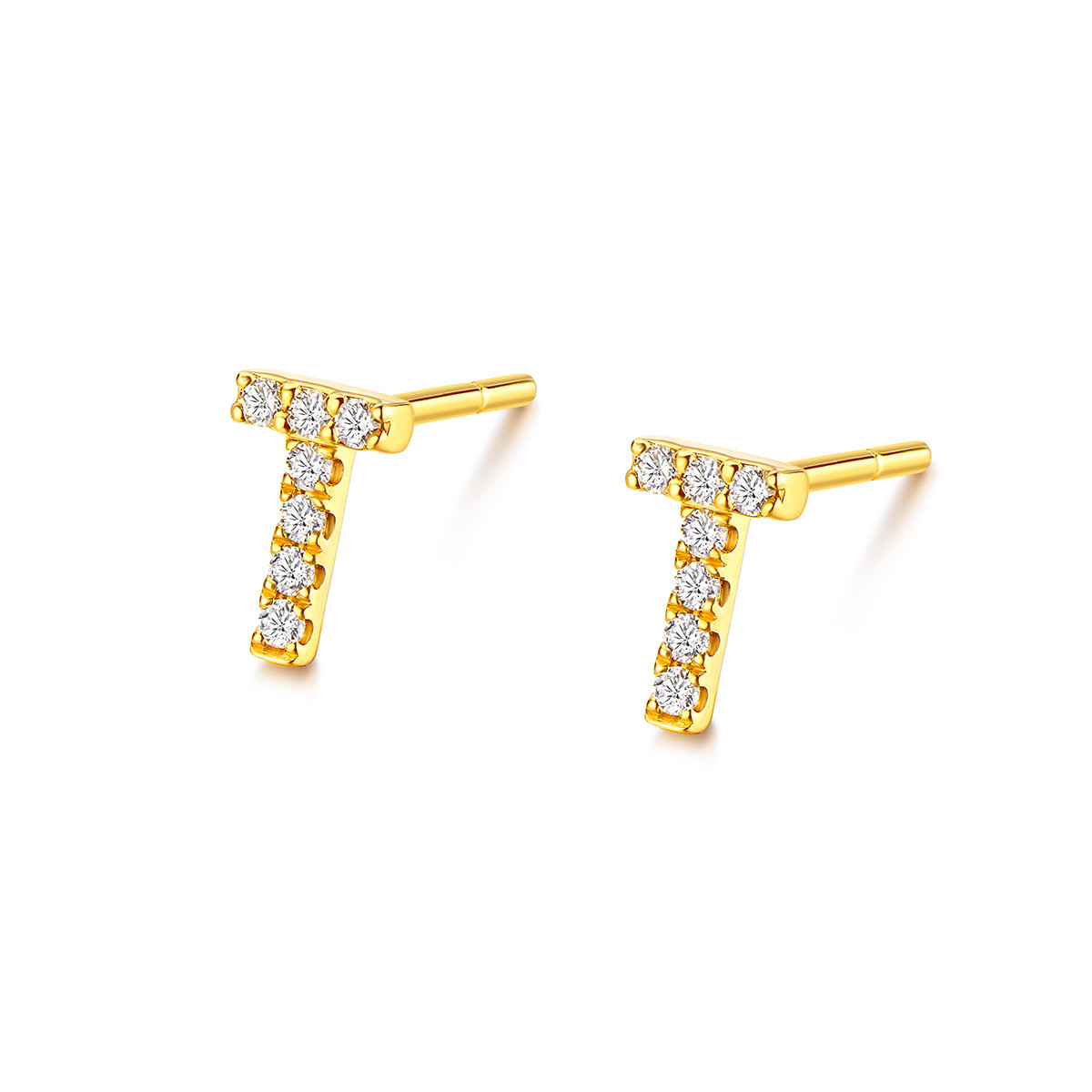 六福珠宝Goldstyle·X系列T字黄金耳钉耳环镶钻石女定价012158EA【联系客服补货】