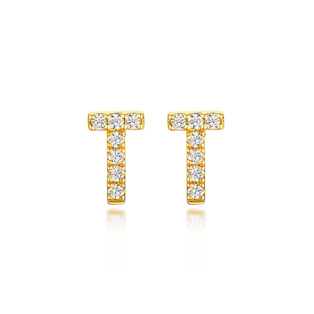 六福珠宝Goldstyle·X系列T字黄金耳钉耳环镶钻石女定价012158EA【联系客服补货】