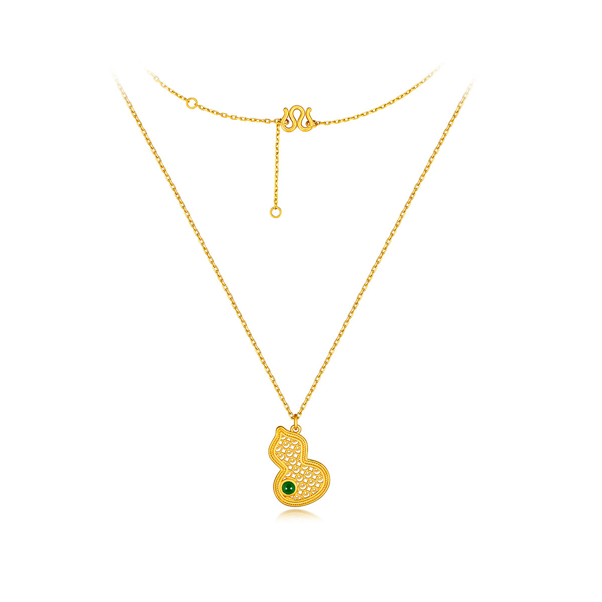 六福珠宝福满传家葫芦黄金项链镶翡翠玉足金吊坠套链计价013551NA【联系客服补货】