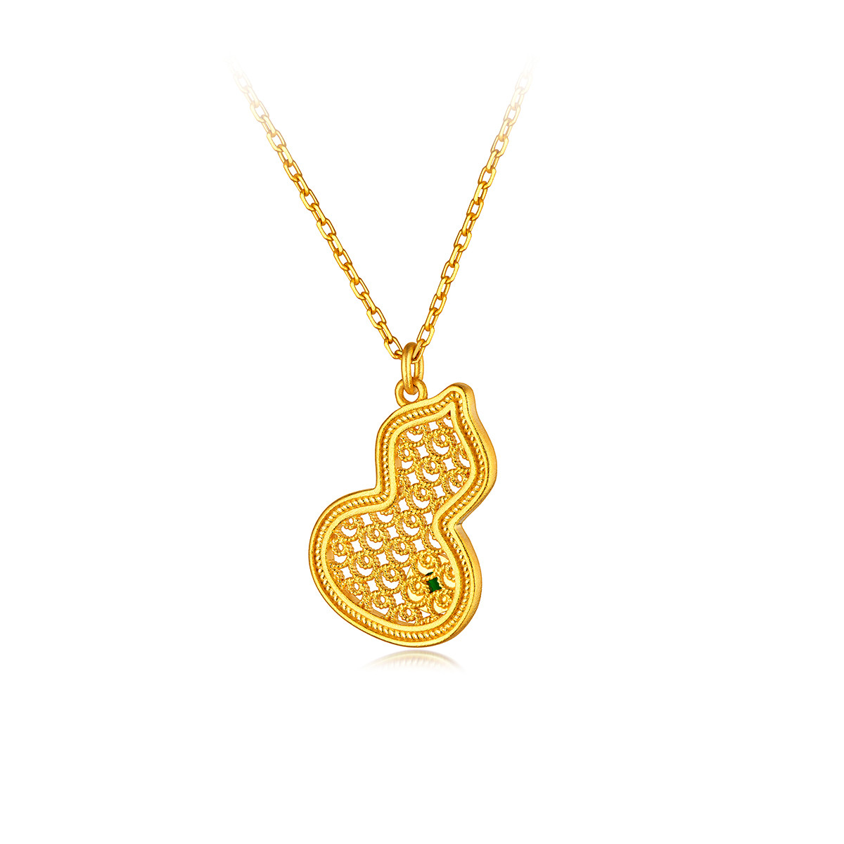 六福珠宝福满传家葫芦黄金项链镶翡翠玉足金吊坠套链计价013551NA【联系客服补货】