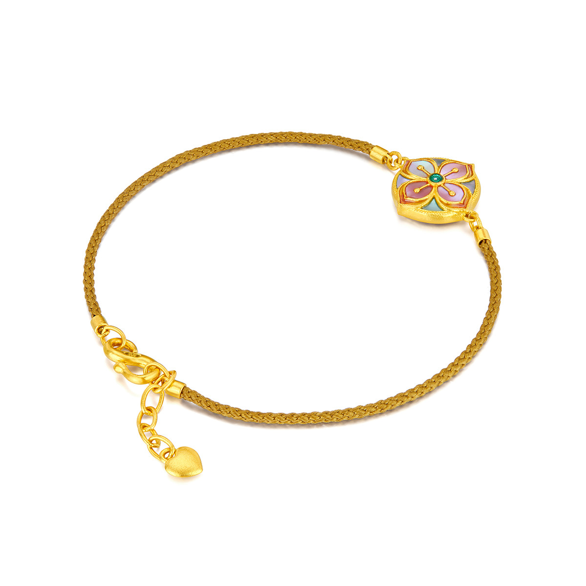 六福珠宝福满传家四季花牌黄金手链手工螺钿贝壳计价L17TBGB0005