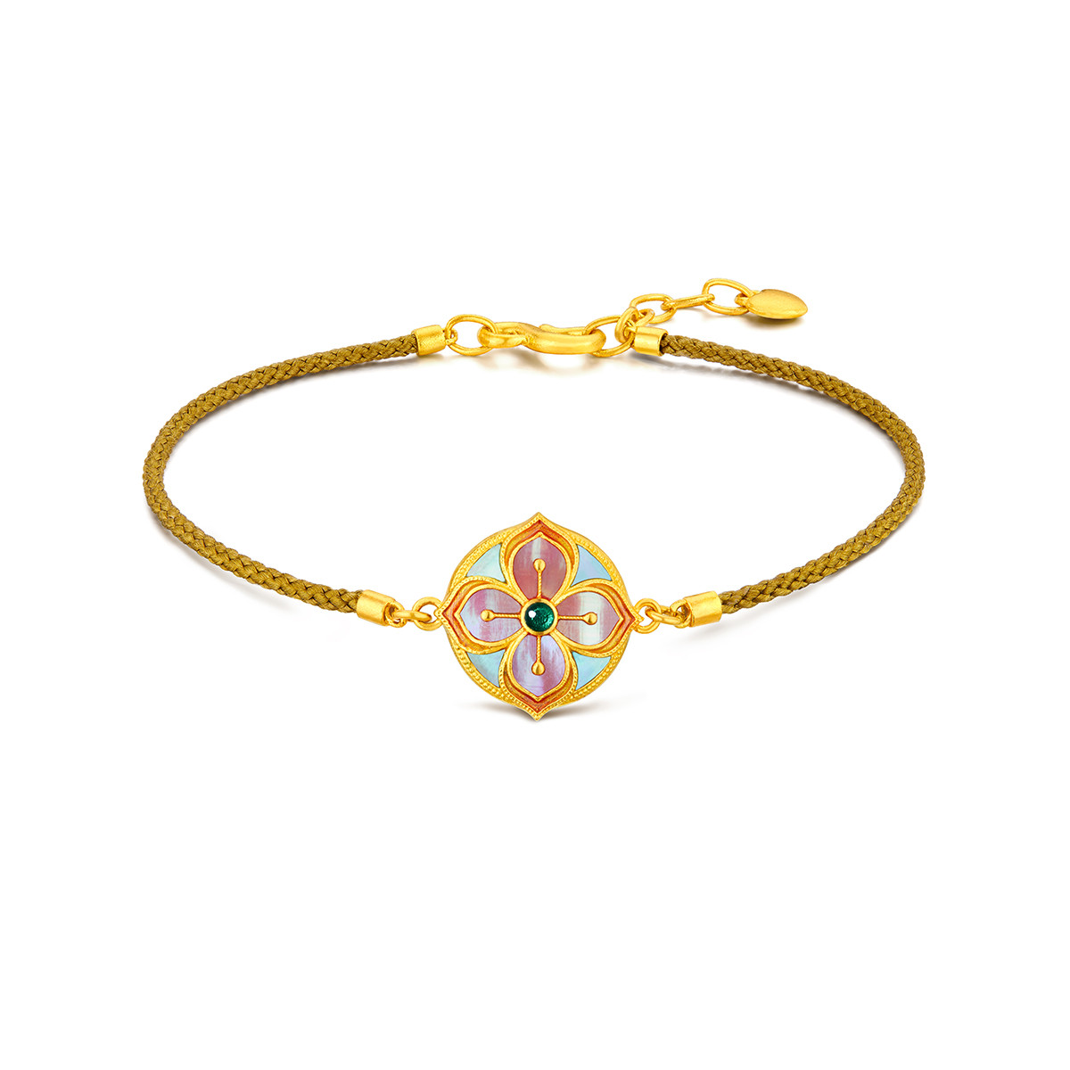 六福珠宝福满传家四季花牌黄金手链手工螺钿贝壳计价L17TBGB0005