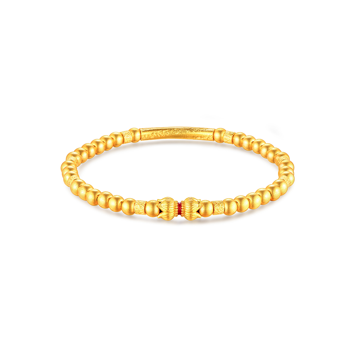 六福珠宝福满传家并蒂莲花黄金手链鎏彩工艺手串计价A01TBGB0013【联系客服补货】【视频看货】