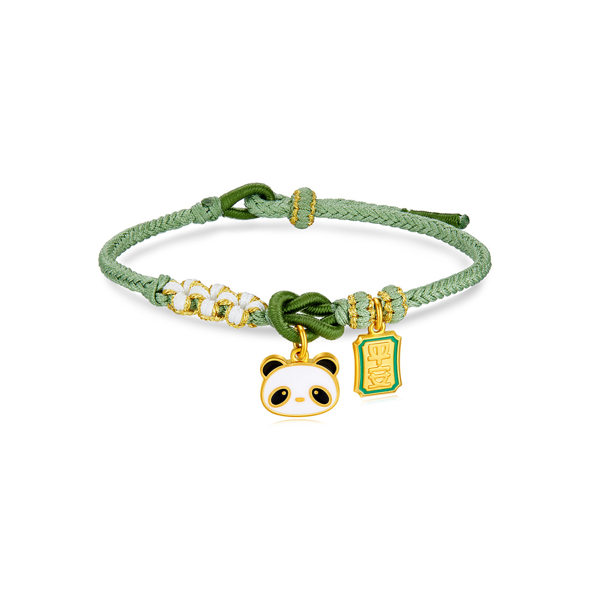 六福珠宝福满传家平安熊猫黄金转运珠亲子款足金手绳计价011341SA