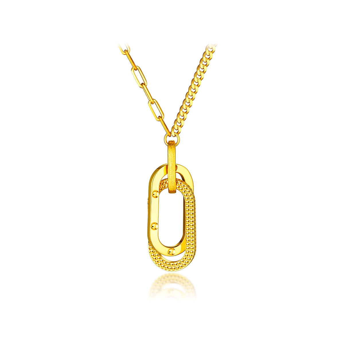 六福珠宝5G黄金项链女光影金足金吊坠AB版套链送礼计价002446NA【视频看货】