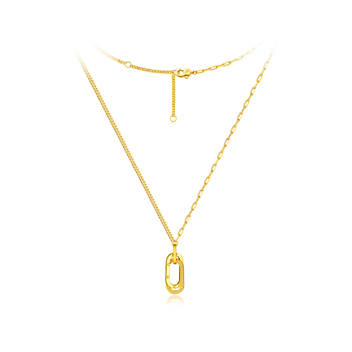 六福珠宝5G黄金项链女光影金足金吊坠AB版套链送礼计价002446NA【视频看货】