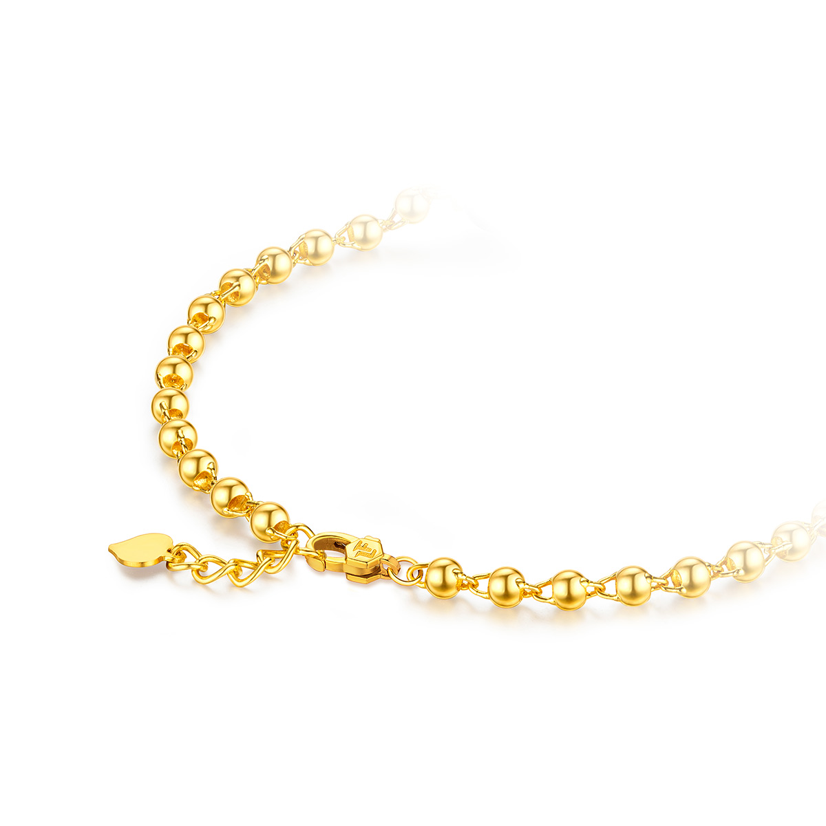 六福珠宝碧玉珠和田玉手链女小金珠黄金手链定价A01A1TBB0006【视频看货】