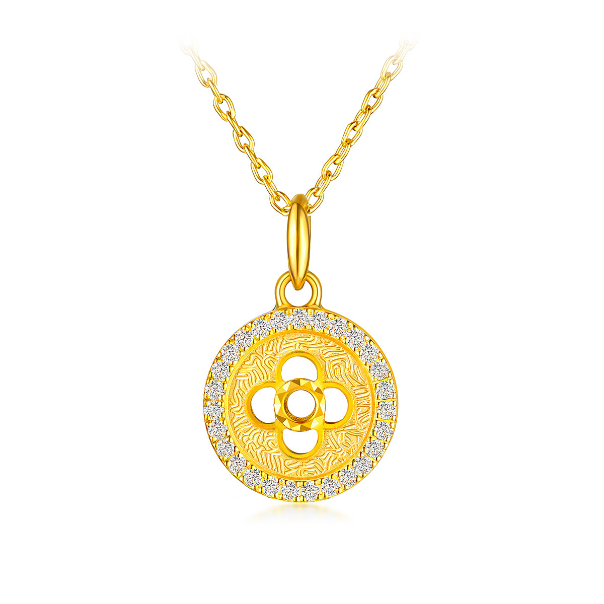 六福珠宝Goldstyle·X黄金吊坠镶钻石女足金挂坠定价GDA1TBP0012