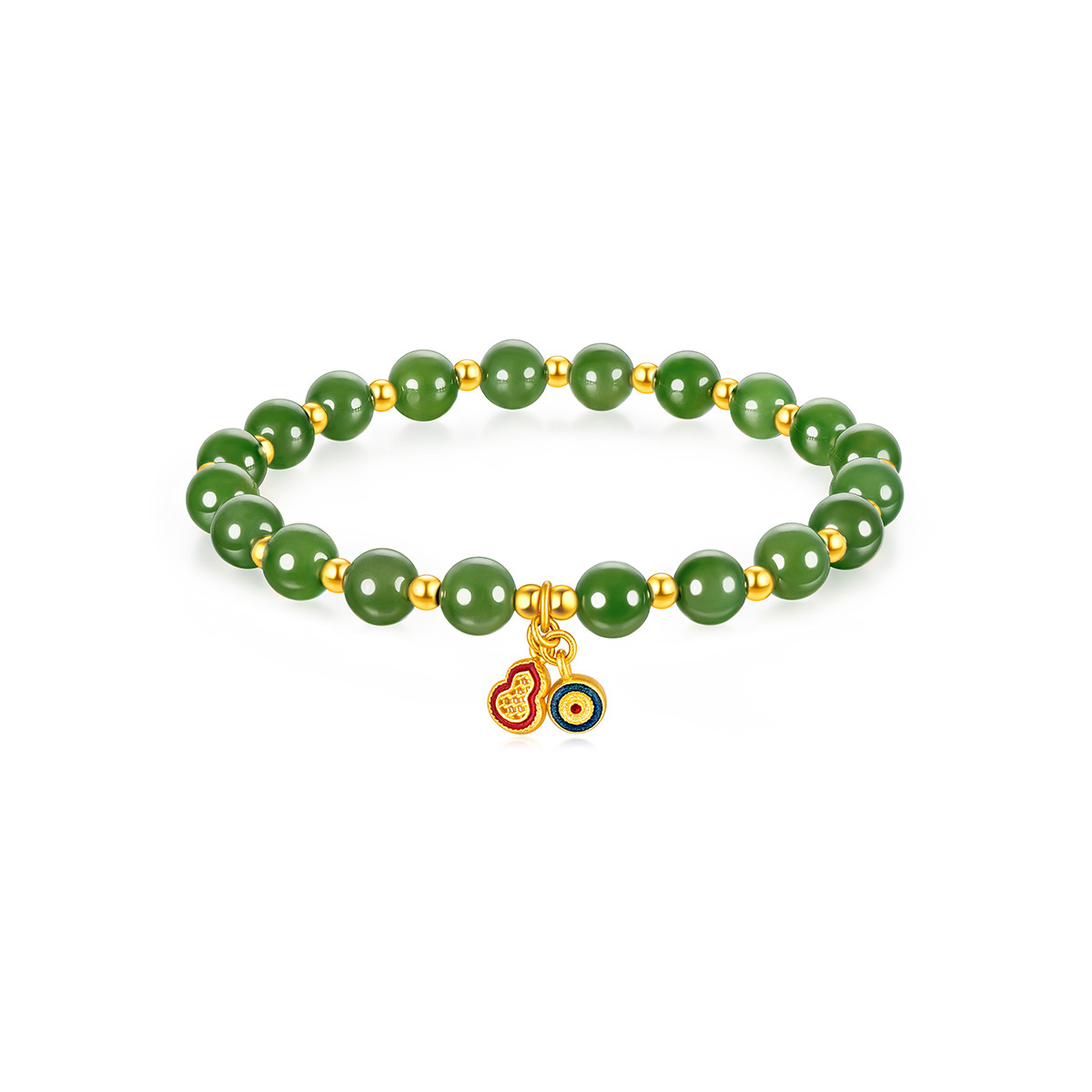 六福珠宝葫芦圆形挂坠黄金和田玉手链女足金手串定价A03TBA1B0018