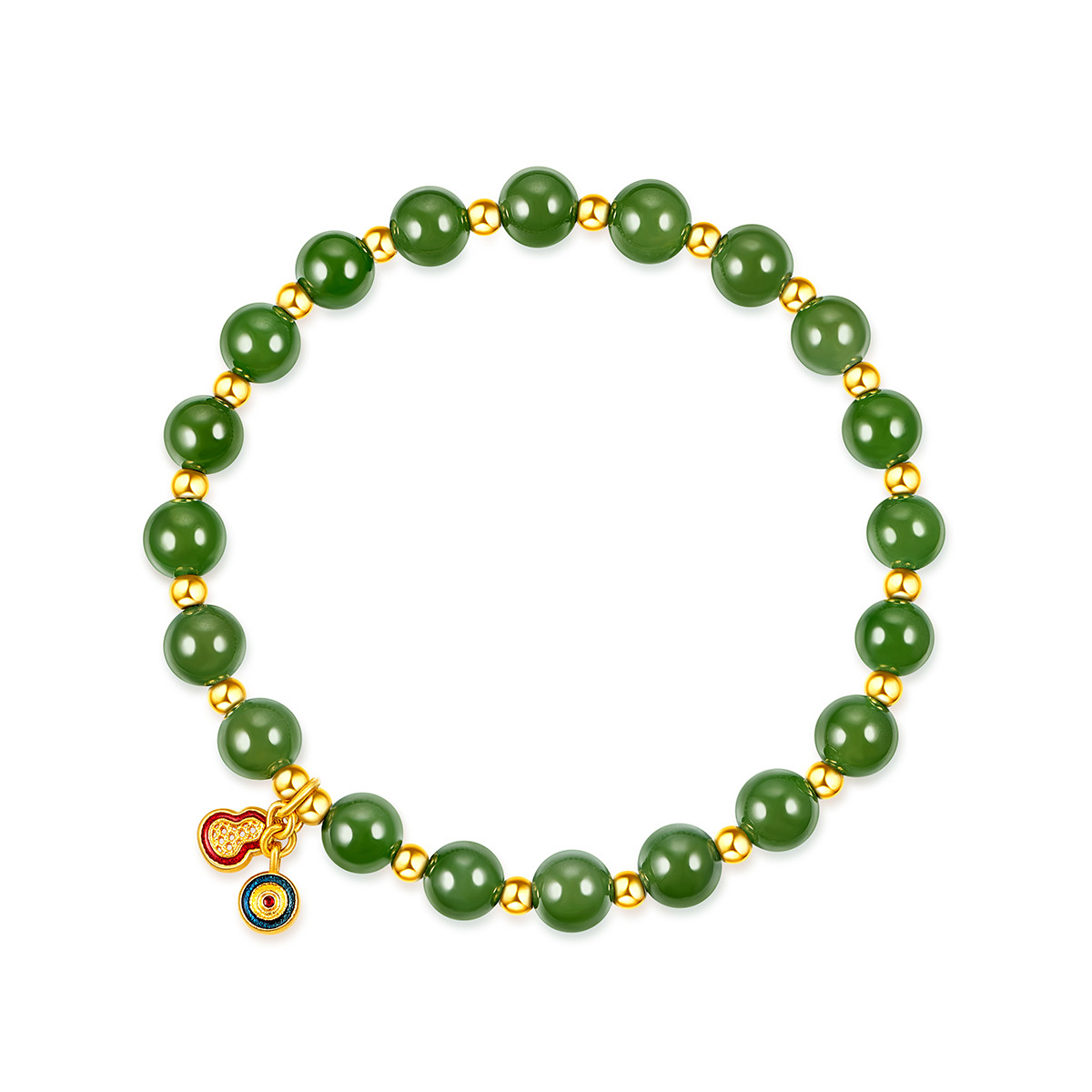 六福珠宝葫芦圆形挂坠黄金和田玉手链女足金手串定价A03TBA1B0018