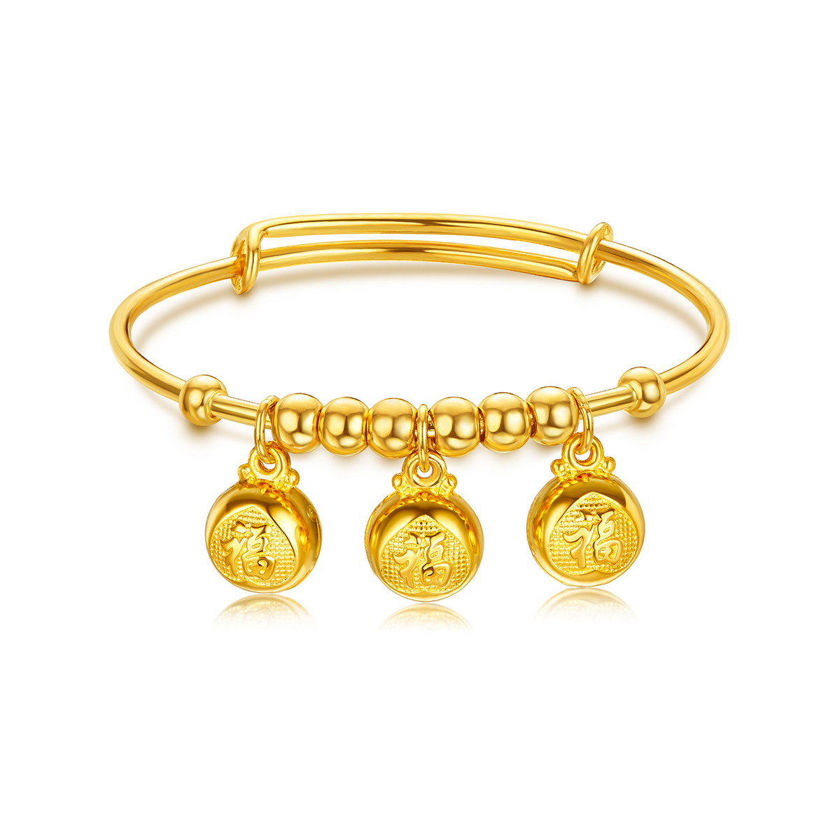 六福珠宝福袋黄金手镯子推拉款儿童宝宝满月送礼计价A03TBGB0043【联系客服补货】