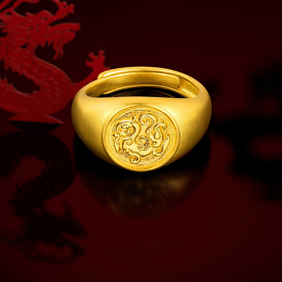 六福珠宝福满传家龙腾如意古法黄金戒指实心男款计价F21TBGR0003【联系客服补货】【视频看货】