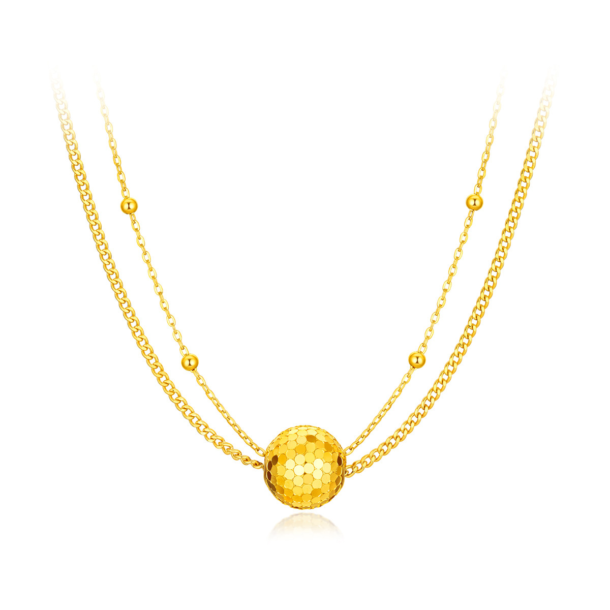 六福珠宝光影金闪亮金球黄金项链女5G双层足金锁骨链计价020919NA【视频看货】