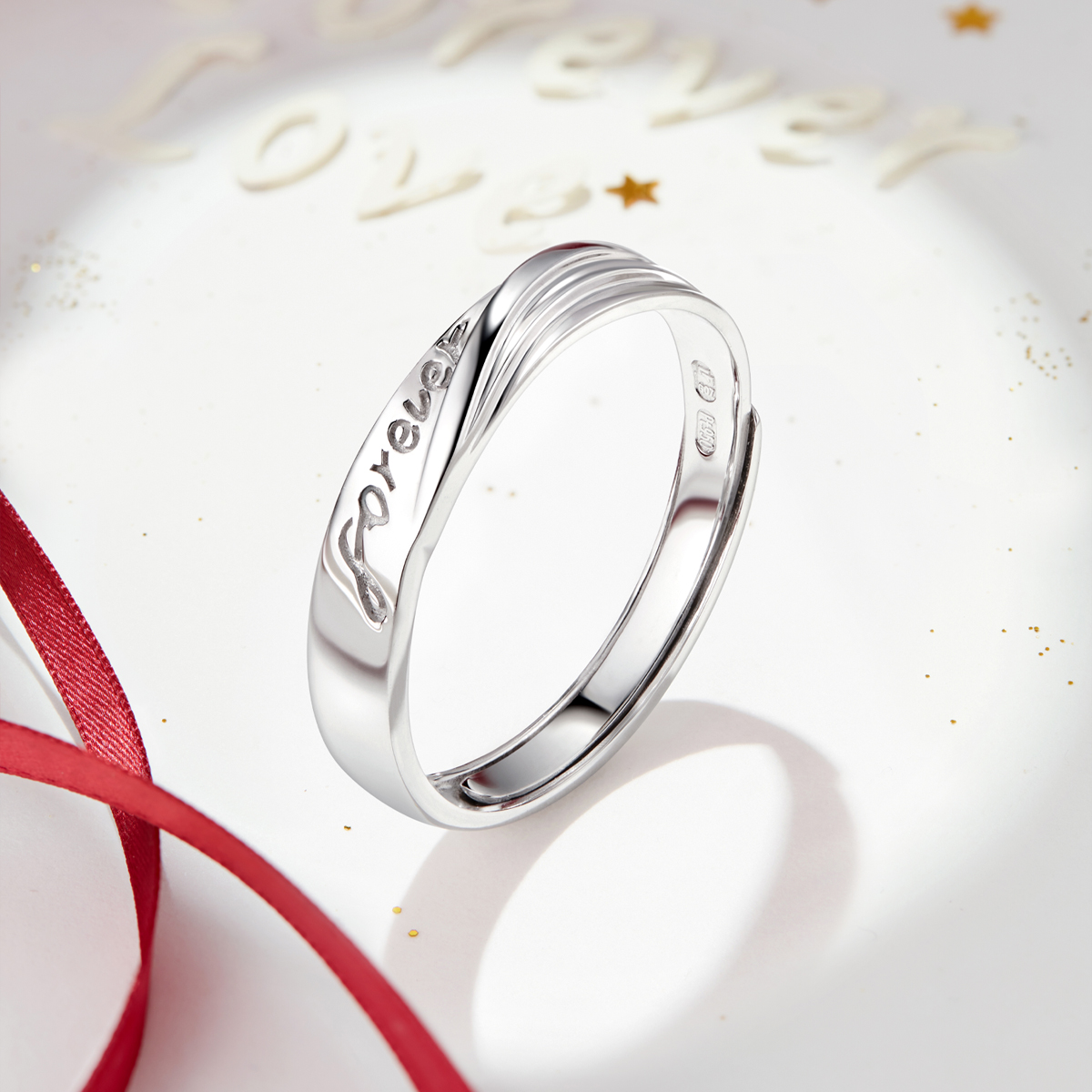 六福珠宝永恒挚爱铂金戒指铂950男女白金情侣对戒计价G07TBPR0018【联系客服补货】