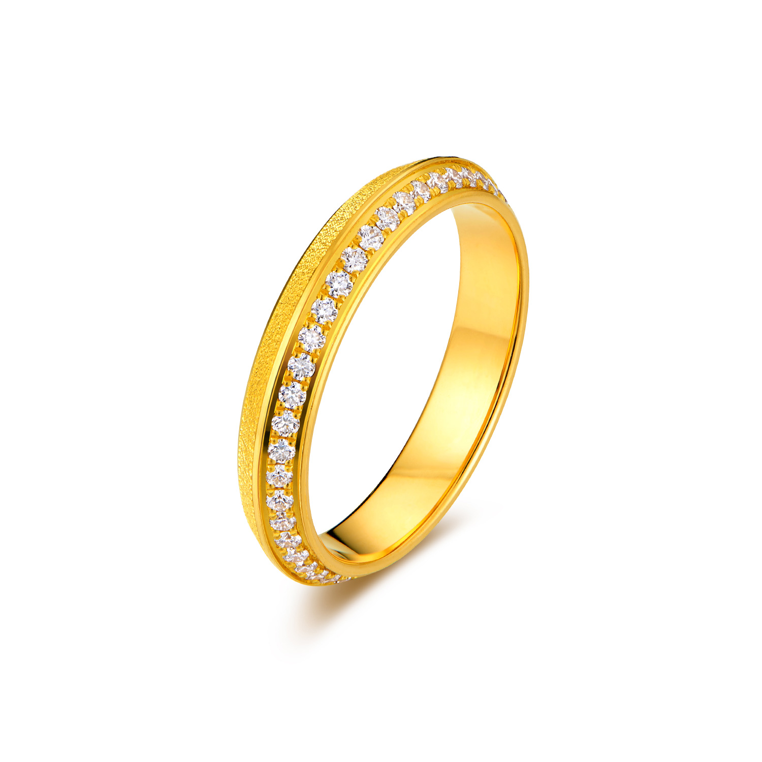 六福珠宝Goldstyle·X永恒金字塔黄金戒指男女款钻石对戒031676MA