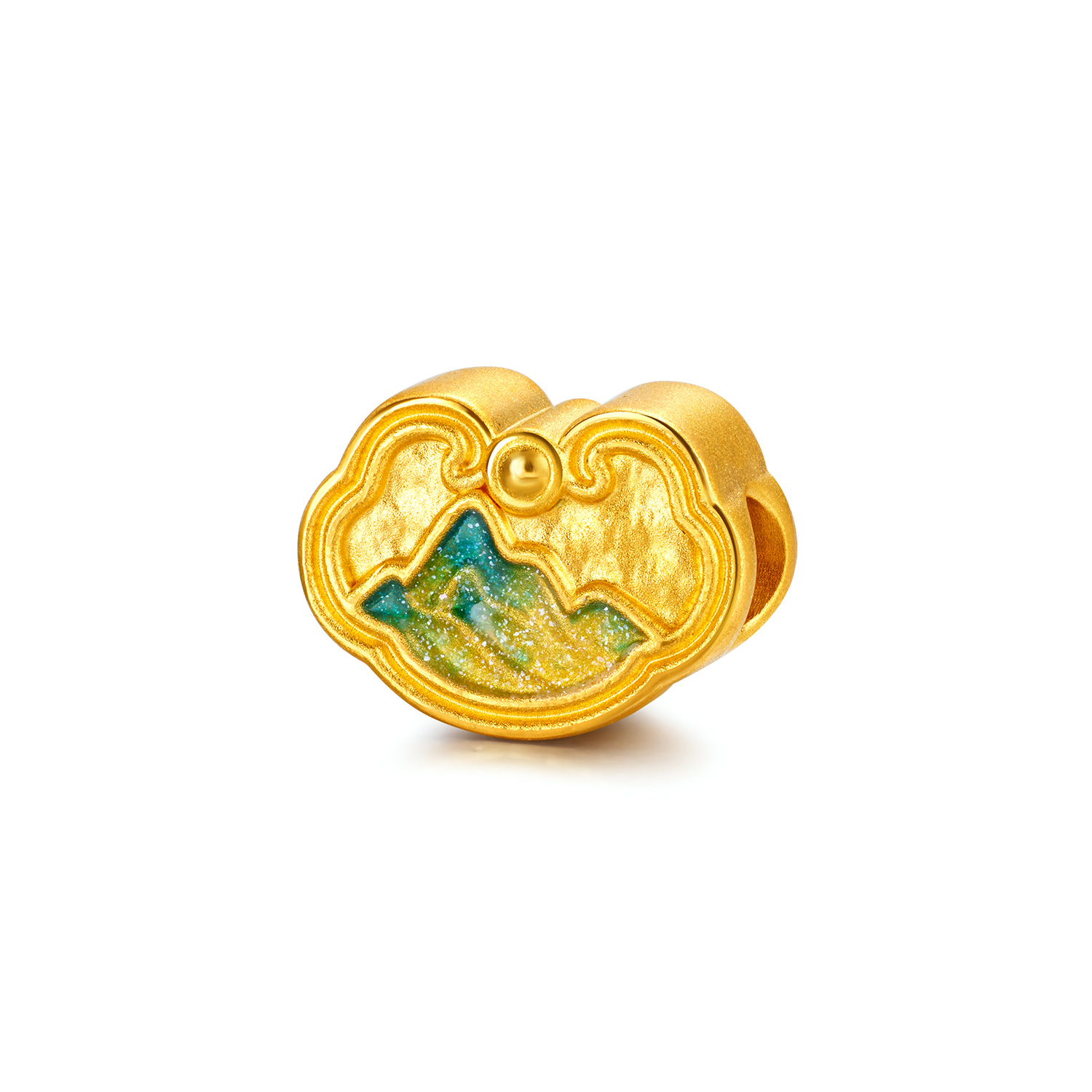 六福珠宝锦绿青山黄金转运珠鎏彩硬金小配件可DIY串珠A03A0019DS