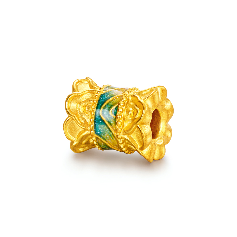 六福珠宝锦绿青山黄金转运珠鎏彩硬金小配件可DIY串珠A03A0019DS