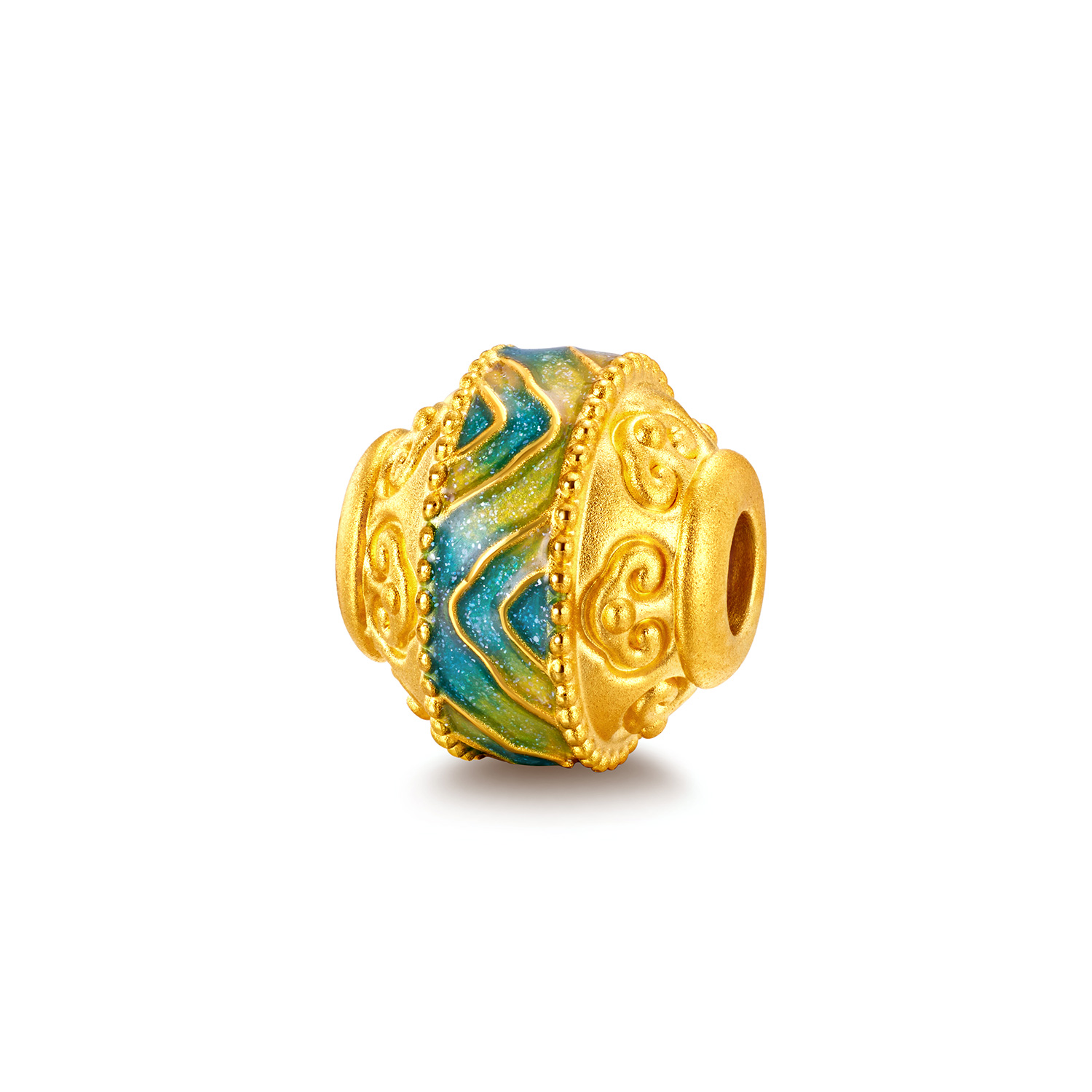 六福珠宝锦绿青山黄金转运珠鎏彩硬金小配件可DIY串珠A03A0019DS