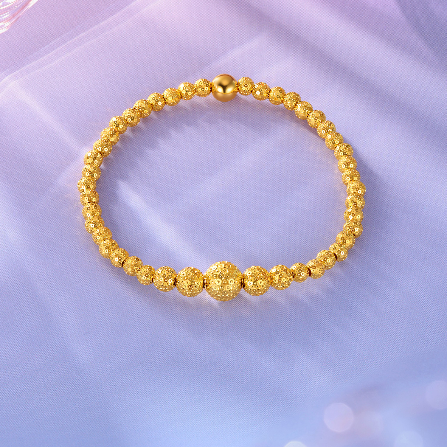 六福珠宝光影金爆闪满天星黄金手链女时尚5G金珠手串计价031273ba