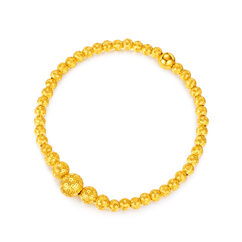 六福珠宝光影金爆闪满天星黄金手链女时尚5G金珠手串计价031273ba