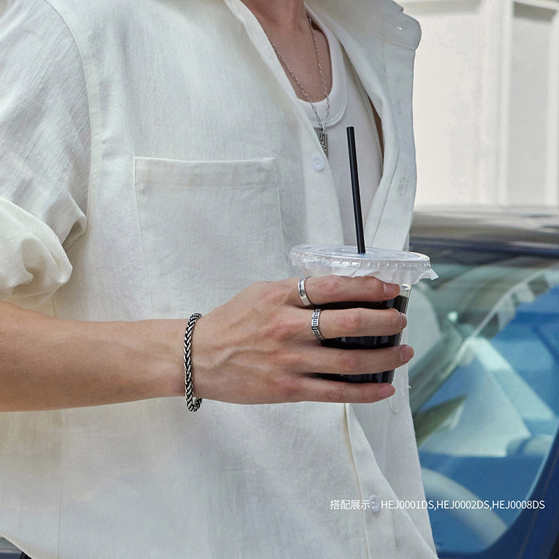 六福珠宝光面铂950铂金手链男士电黑白金手链送礼计价G07TBPB0013【1V1直播看货】