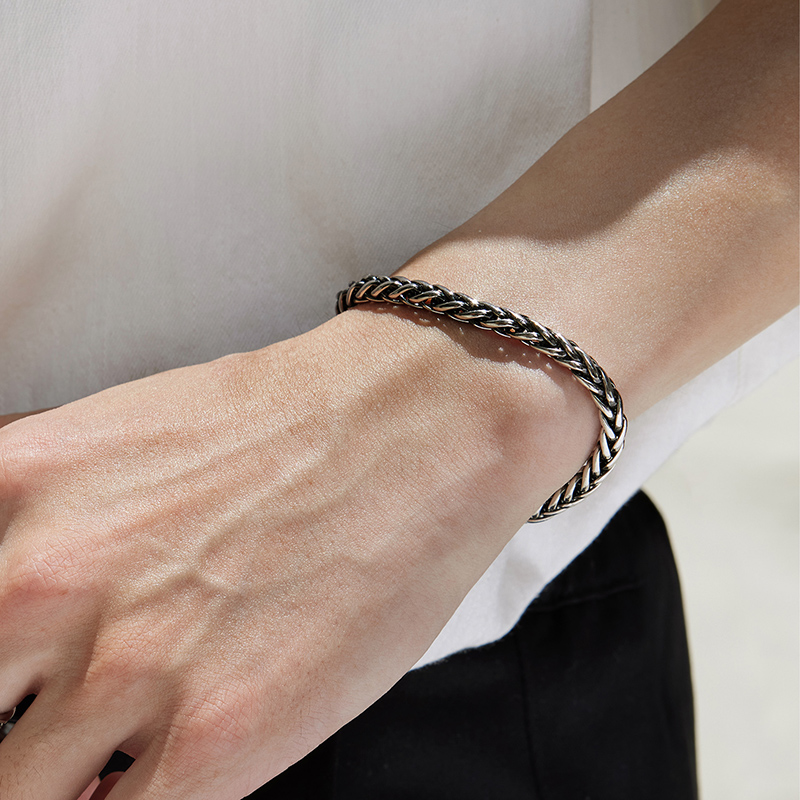 六福珠宝光面铂950铂金手链男士电黑白金手链送礼计价G07TBPB0013【1V1直播看货】