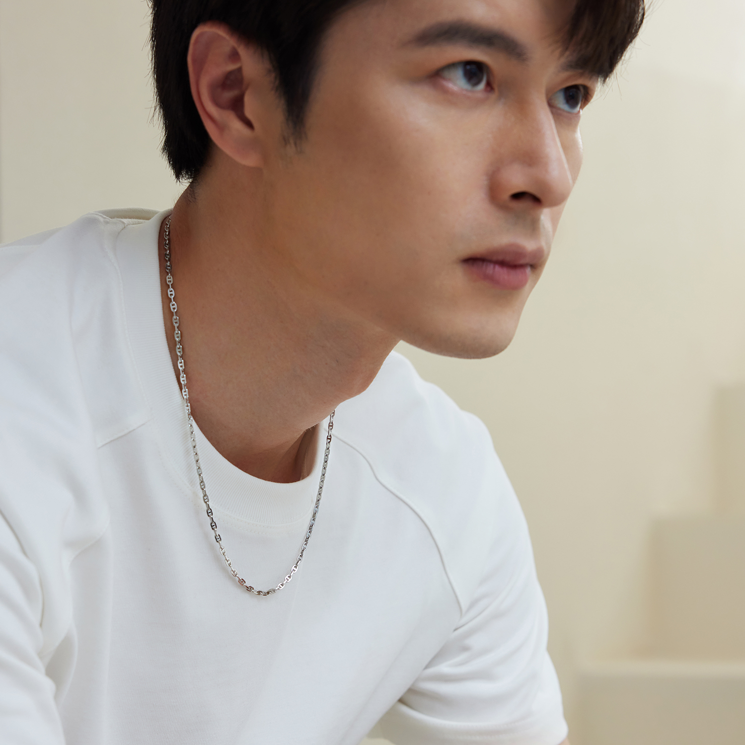 六福珠宝日字链铂金项链铂950男士款白金素链子计价L19TBPN0031【1V1直播看货】