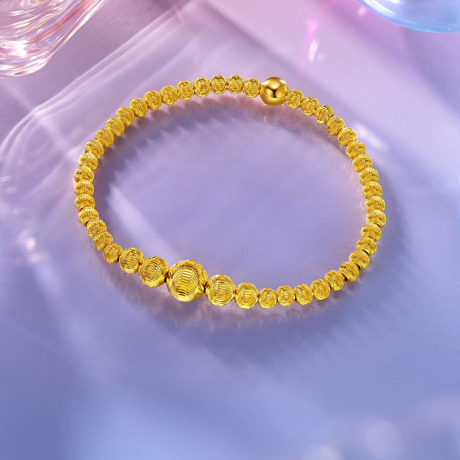 六福珠宝光影金爆闪满天星黄金手链女时尚5G金珠手串计价031273ba