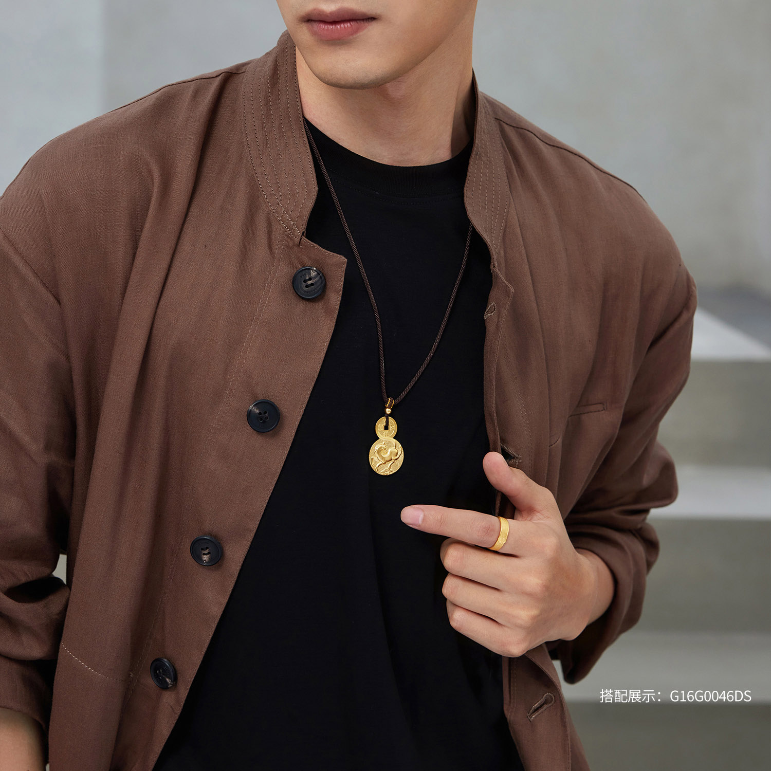 六福珠宝福满传家事事如意纹黄金戒指男女足金实心计价G16G0029DS【1V1直播看货】