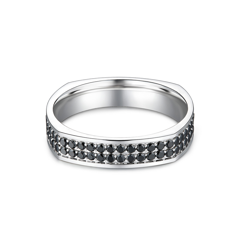 六福珠宝黑钻方圆铂金戒指铂950男女款钻石方戒白金对戒HEJ0008DS【1V1直播看货】