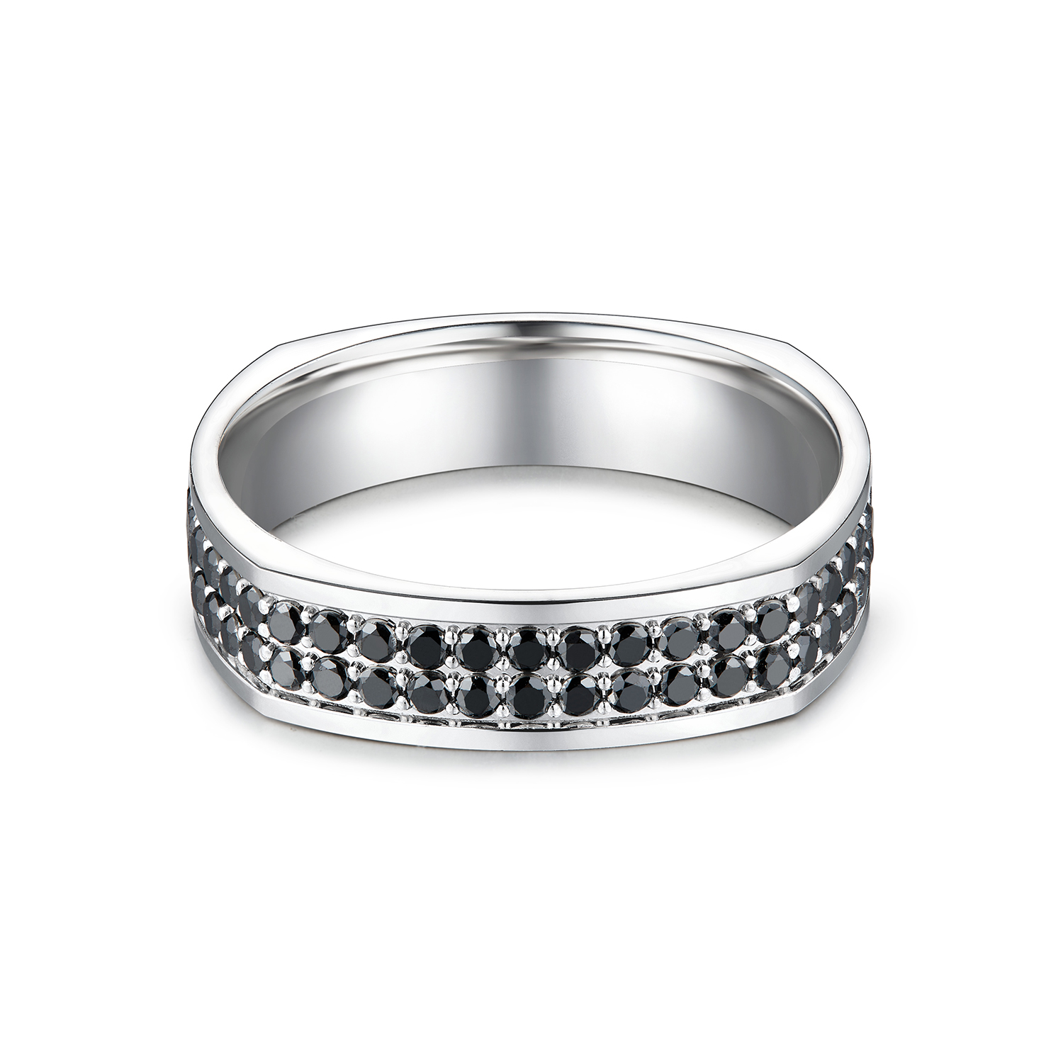 六福珠宝黑钻方圆铂金戒指铂950男女款钻石方戒白金对戒HEJ0008DS【1V1直播看货】