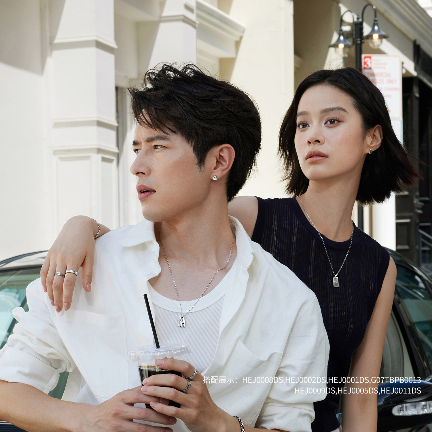 六福珠宝黑钻魔方铂金耳钉铂950男女款手工拉丝白金耳环HEJ0010DS