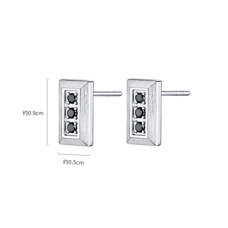 六福珠宝黑钻几何铂金耳钉铂950男女款手工拉丝白金耳环HEJ0011DS【联系客服补货】