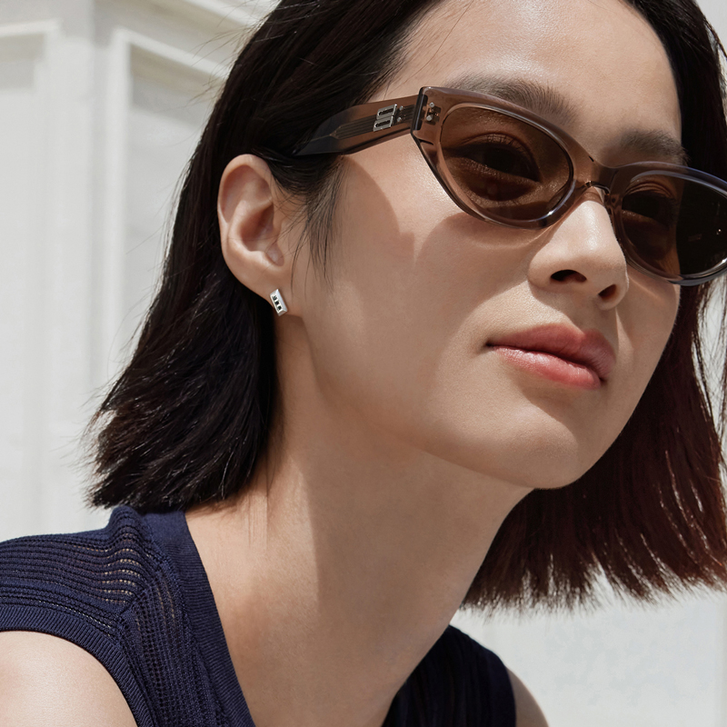 六福珠宝黑钻几何铂金耳钉铂950男女款手工拉丝白金耳环HEJ0011DS【联系客服补货】