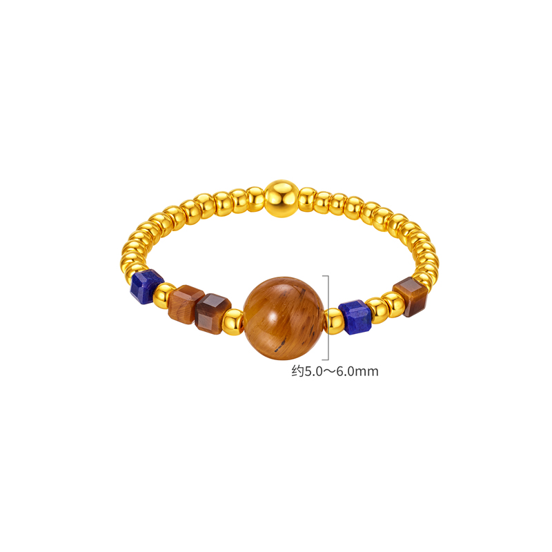 六福珠宝小金珠弹力戒青金石转运珠黄金戒指木变石足金GJA0060DS