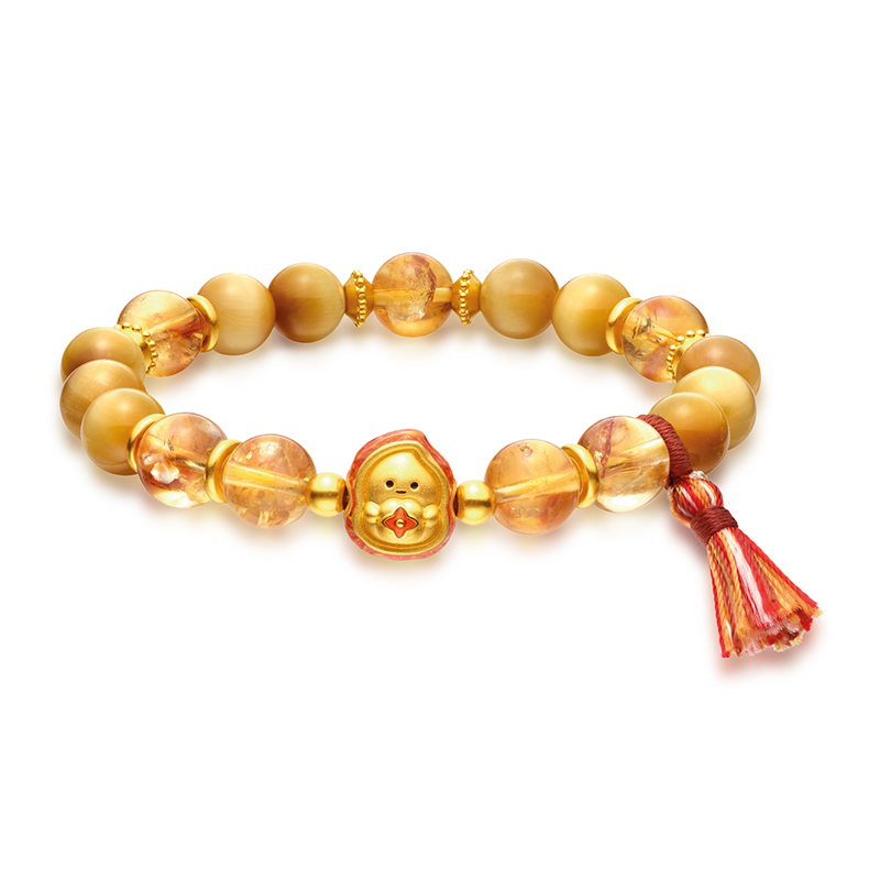 六福珠宝奇趣坚果黄金转运珠手链女鎏彩足金花生水晶手串032534BA